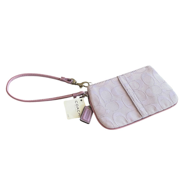 COACH Lilac Silver Signature C Canvas Leather Trim Zip Wristlet Bag Hang Tag NWT - Picture 7 of 7